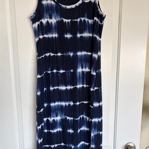Sleeveless Navy Tie-Dye Midi Dress